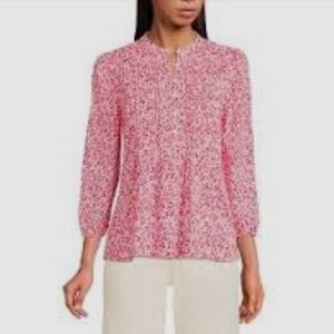 NEW Lands' End Red White Pintuck Blouse